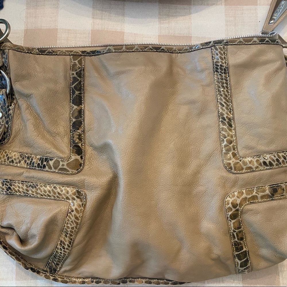 Toscani leather hobo bag with animal print trim.
